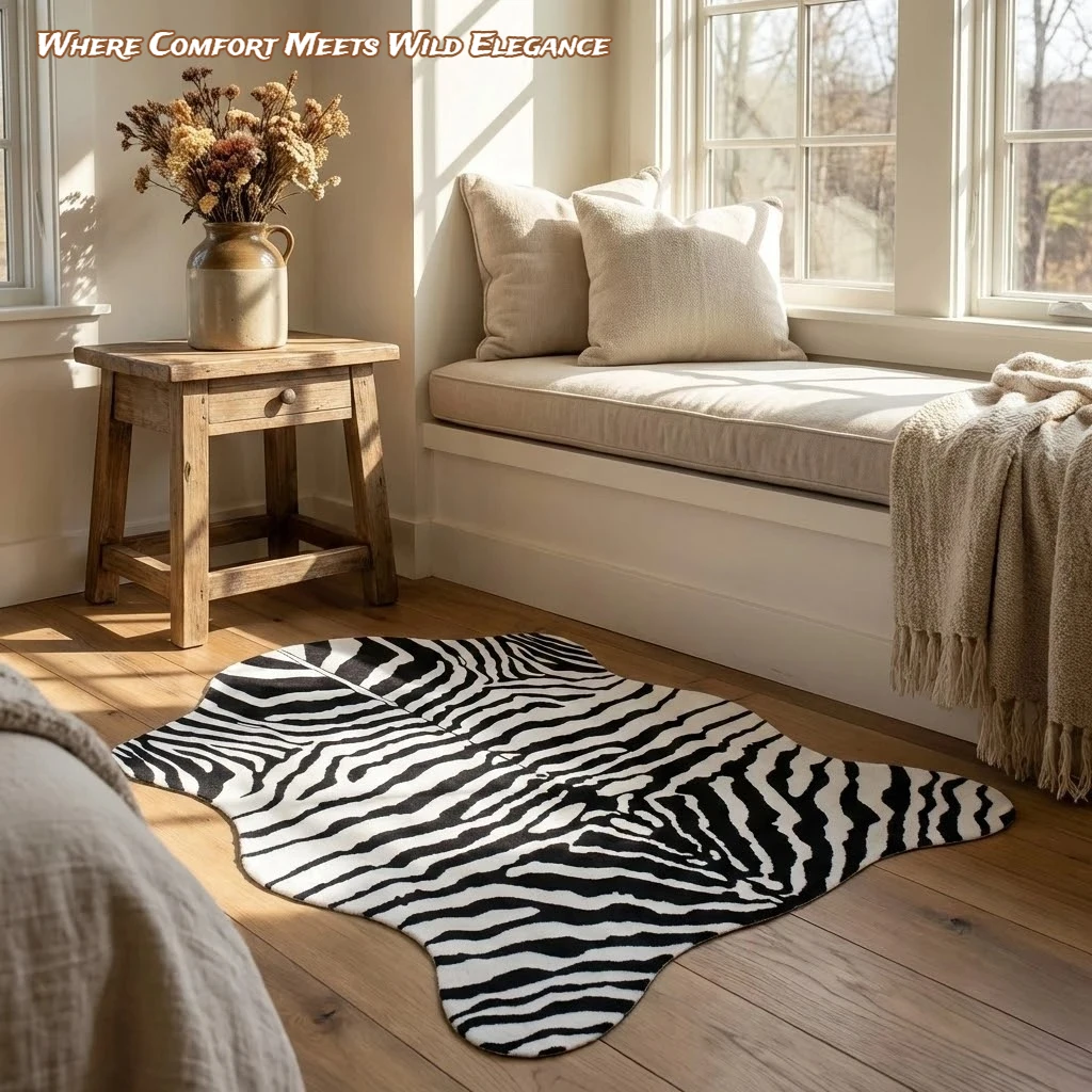 Tapis de salon de luxe imitation peau de zèbre, antidérapant, lavable, tapis décoratif pour chambre à coucher, tapis moelleux et doux pour coin détente