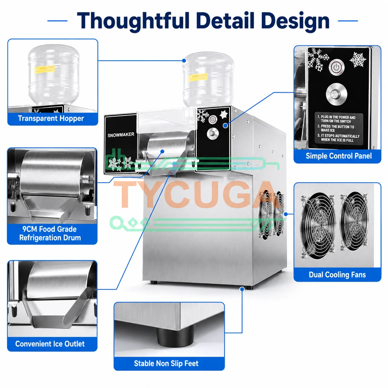 120KG/24H Ice Maker Snow Shaver Machine 750W Snowflake Ice Shaving Device Commercial Korea Bingsu Snowflake Machine Air Cooling