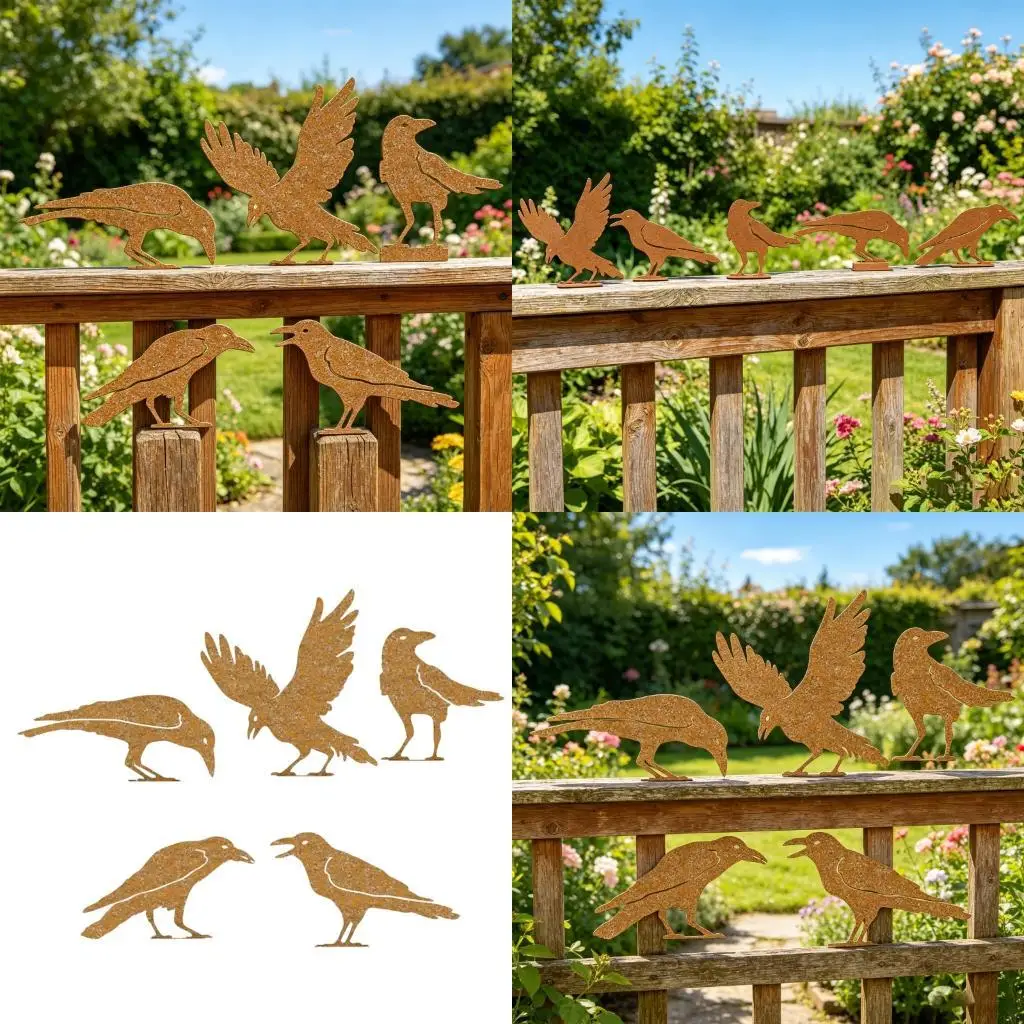 Five Metal Birds for Yard Posts, Fence Top, Garden, Balcony 37JD