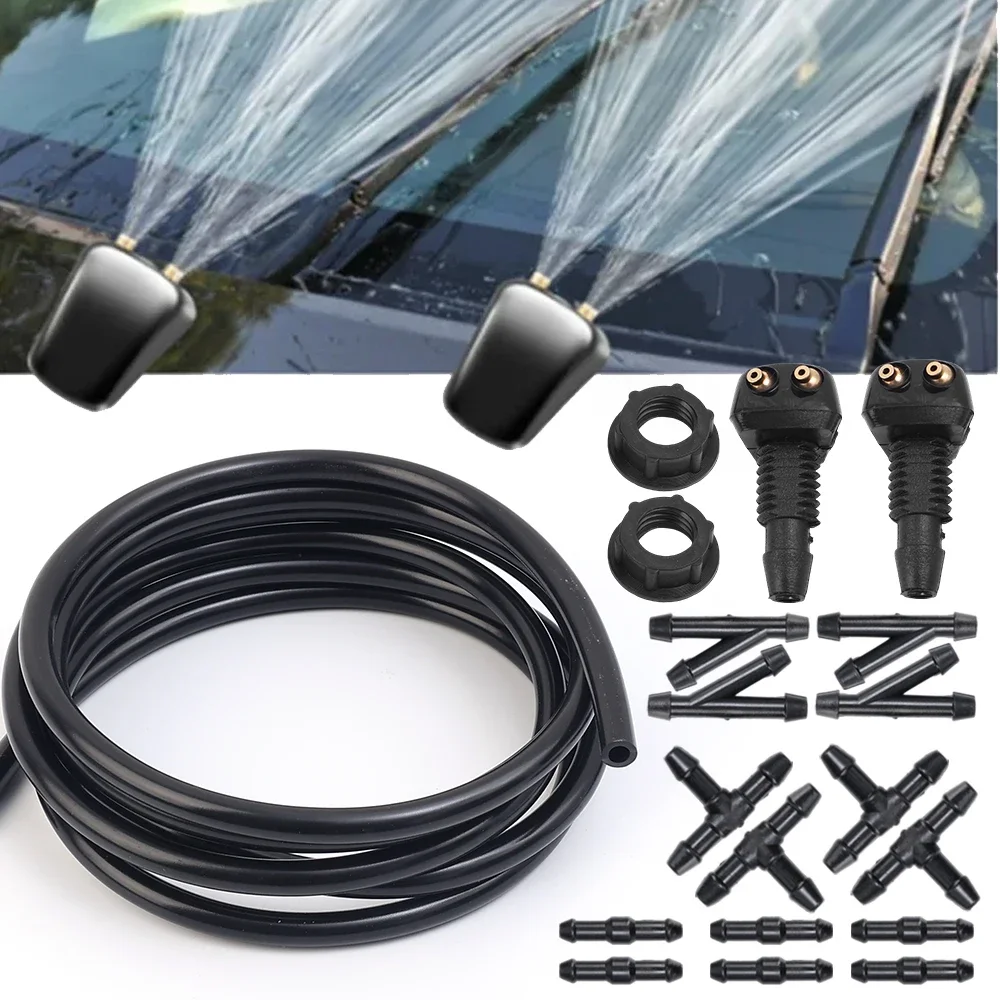 Car Wiper Spray Hose Set Black Flexible Hose Car Windshield Wiper Washer Nozzle T/Y/I Washer Connector Pipe Wipers Accessories