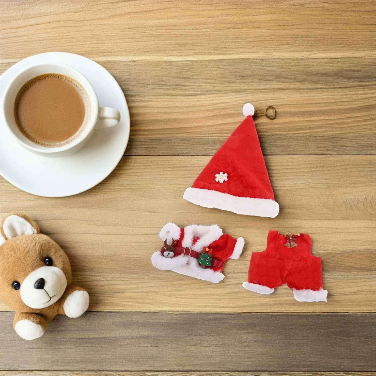 ラビュブ1、2、3用サンタ衣装1セット、赤と緑のクリスマスドレス、ニットトップハット、パンツ、ホリデーコスチュームプレイアクセサリー