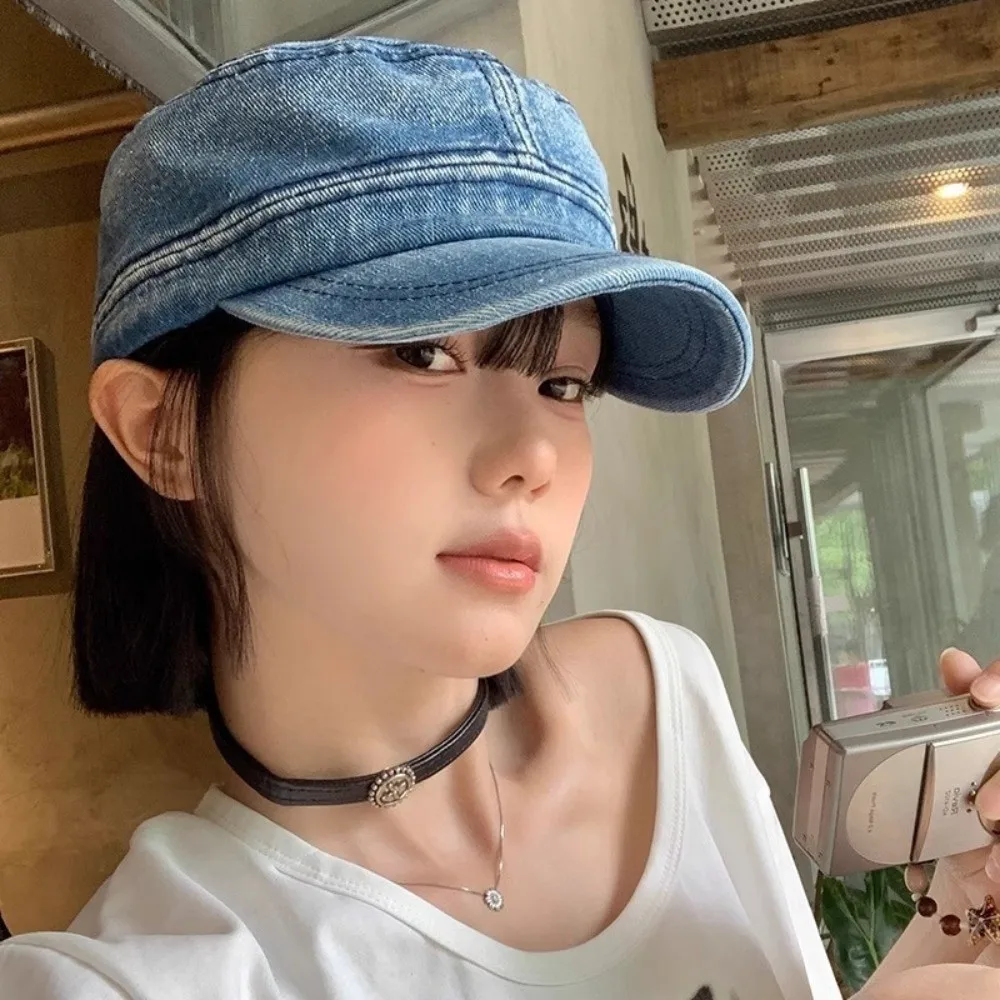 

Fashion Vintage Peaked Cap Demin Streetwear Baseball Hat Flat Top Visor Cadet Cap Unisex