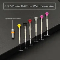 Kit de herramientas de destornillador de reloj preciso, juego de destornilladores cruzados planos de acero inoxidable con hoja de repuesto para relojero GC005, 6 uds.