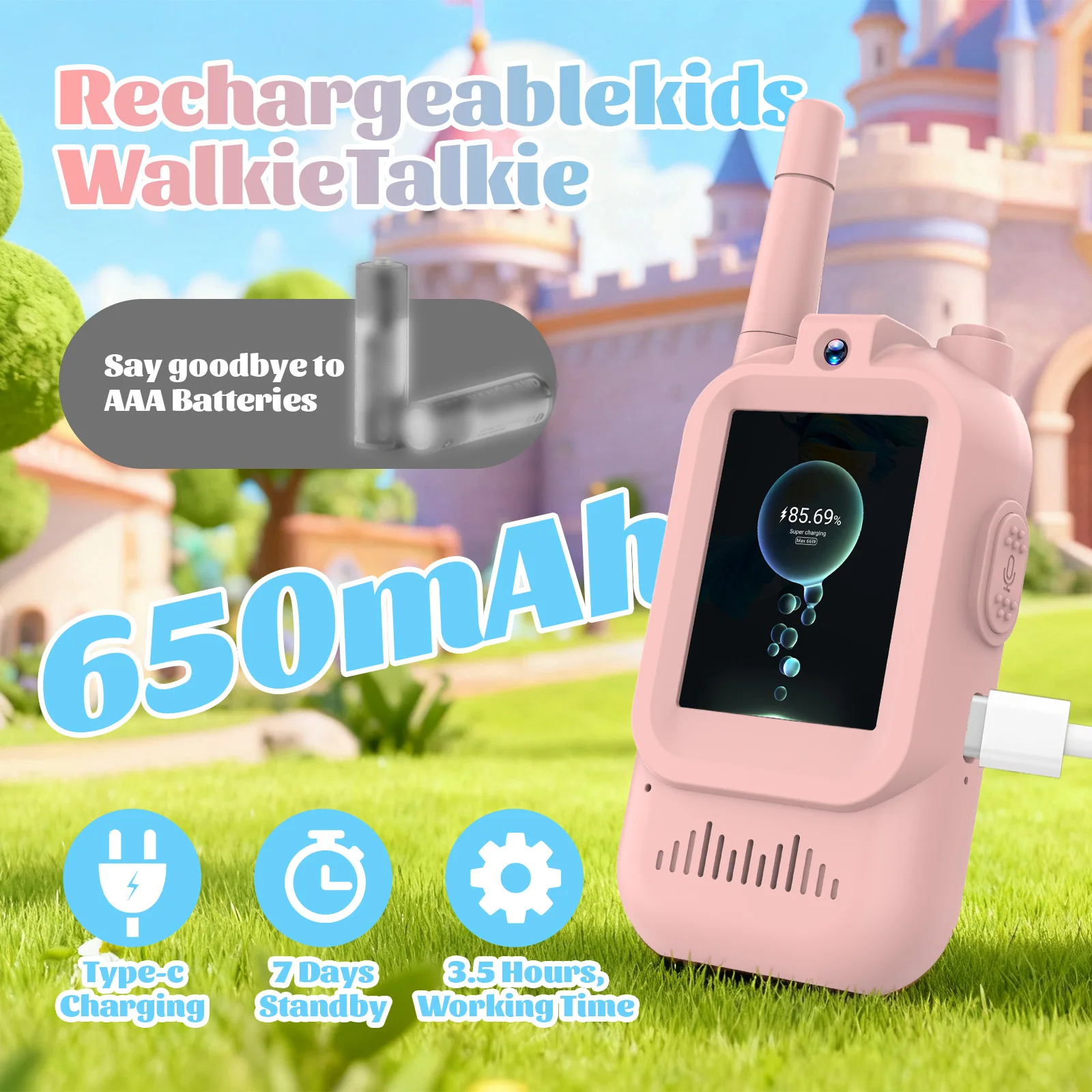 Walkie talkie para crianças com vídeo: 2 pacotes de brinquedos recarregáveis para crianças com câmera HD e trocador de voz, brinquedos de presente de longo alcance para crianças