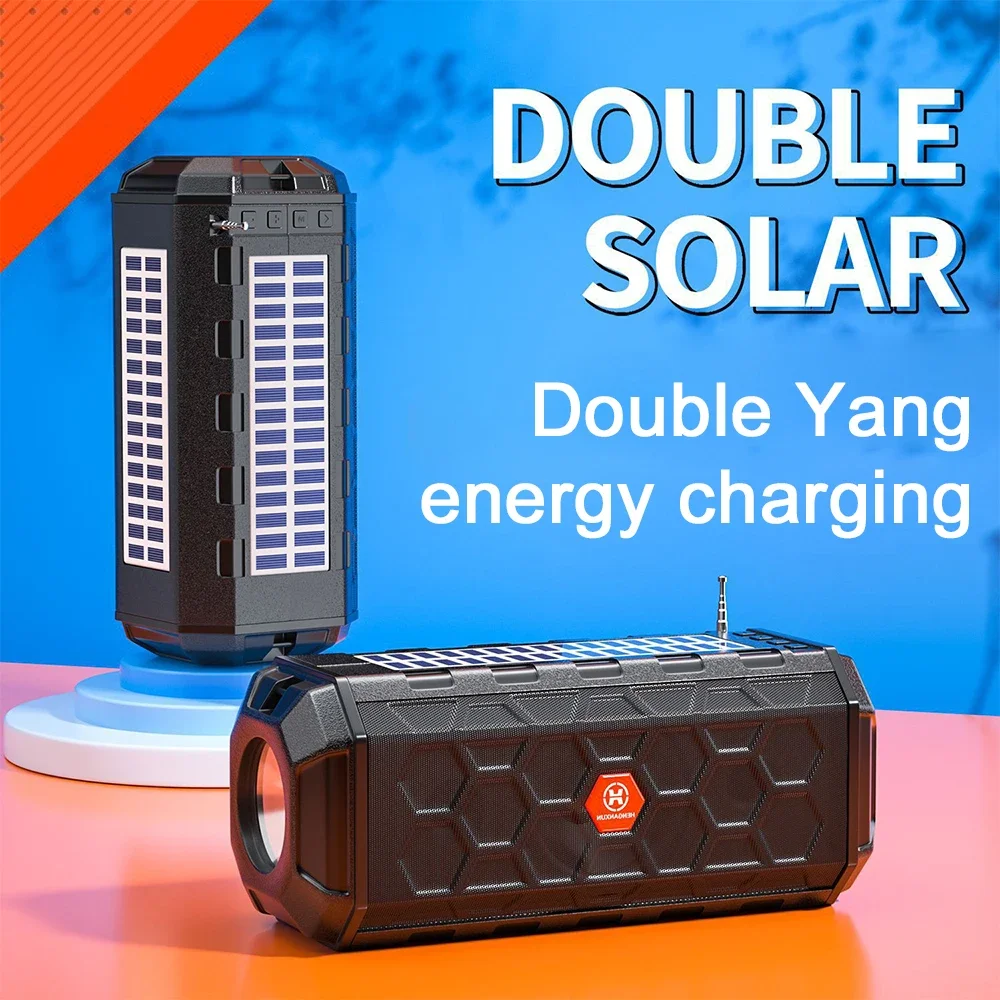 Bluetooth 5.0 Solar Speaker With Solar Plate Wireless Stereo Speaker with Flashlight Powerful TWS Subwoofer Music Speaker AUX FM