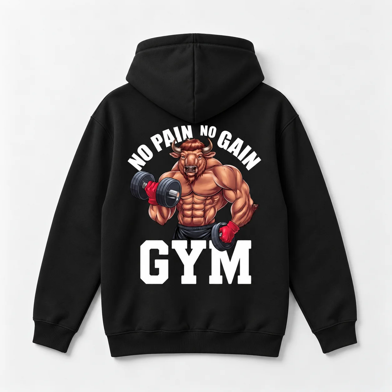 Moletom Oversized Masculino e Feminino No Pain No Gain, com Estampa de Musculação, Halteres e Fitness, para Treino, Vintage, Manga Longa