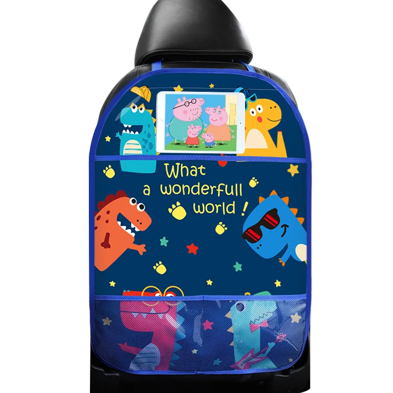 Funda protectora de asiento trasero de coche de dibujos animados para niños y bebés, almohadilla antipatadas, organizador de coche multifunción,