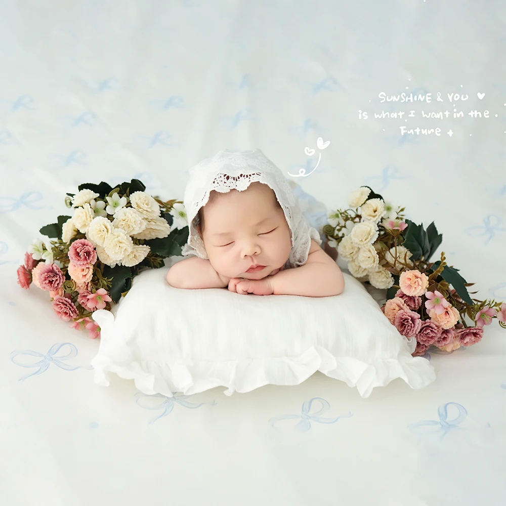

French Style Baby Girl Photography Kit Baby Jumpsuit+Lace Hat Simulated Flower Art Photo Decoration Props Studio Shoot Accessory