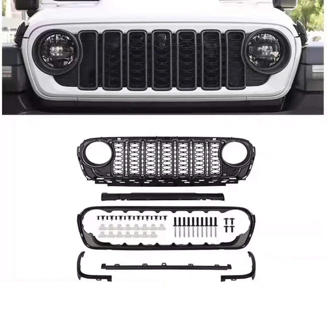 Front Bumper Grille for Jeep Wrangler JL 2018-2024 Modified New Style Grill