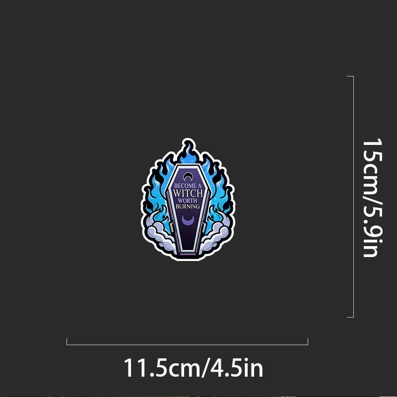 قطعة واحدة من ملصق نعش ولهب ساحرة لافتة للنظر - فينيل مقاوم للماء - دفاتر ملاحظات لنوافذ السيارة وأجهزة الكمبيوتر المحمولة ديكور قوطي منفعل