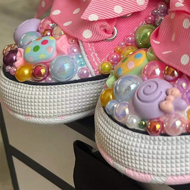 Random Lollipop Candy First Walking Canvas Baby Infant Shoes Soft Sole Sneakers For Girl Birthday Party Handmade Bling Shoes