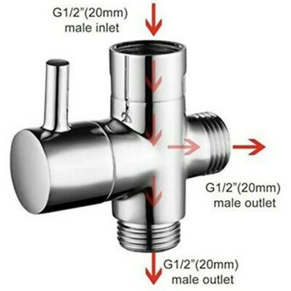 G1/2in 3 Way Diverter Valve T-Adapter Converter Brass Water Tap Connector Bathroom Faucet Water Separator For Shower