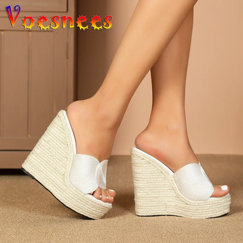 Plus Size Casual Slipper Women Fashion Beach Wedge Sandals Straw Rope Weaving Platforms Outdoor Walk Shoes Summer New High Heels