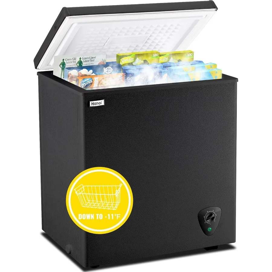 Kompakter Gefriertruhe, 5,0 Kubikfuß, kleiner schwarzer Tiefkühltruhe für Zuhause, Garage, Wohnheim, Wohnung, Küche und geschäftliche Nutzung mit 7.