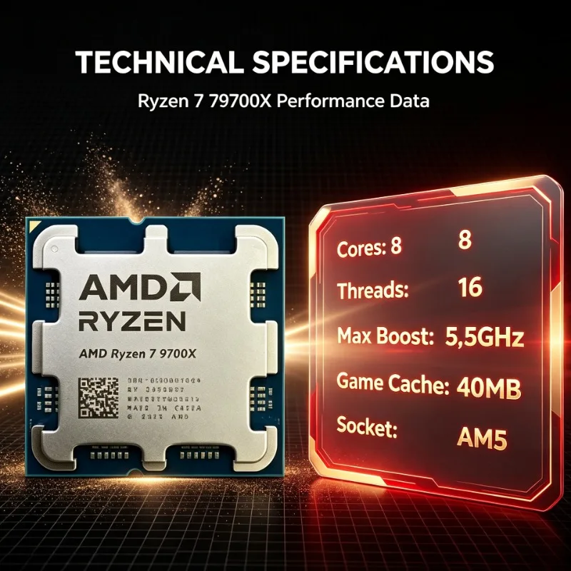 AMD Ryzen7 9700X Multi Task Desktop Processor 3.8GHz Clock Speed 4NM Chip 32MB L3 Cache 65W Socket AM5 DDR5
