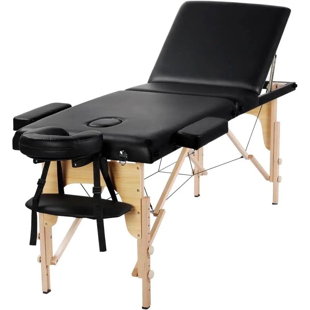 

Portable Adjustable Massage Bed, 3-Section Folding Spa Table with Carry Bag, 84 Inch, Black