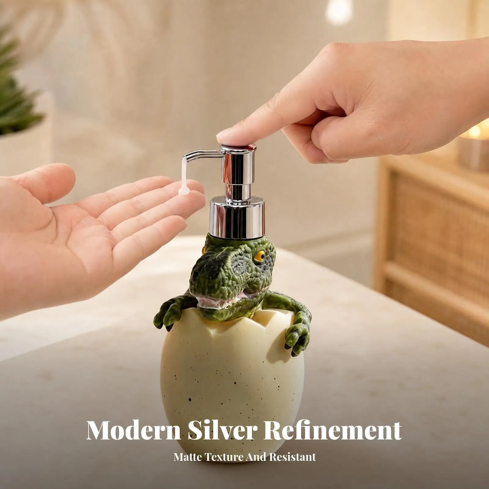 Novelty Dinosaur Soap Dispenser Pump Bottle for Shower Gel Shampoo Holder Compact Vanity Counter Decor Gift
