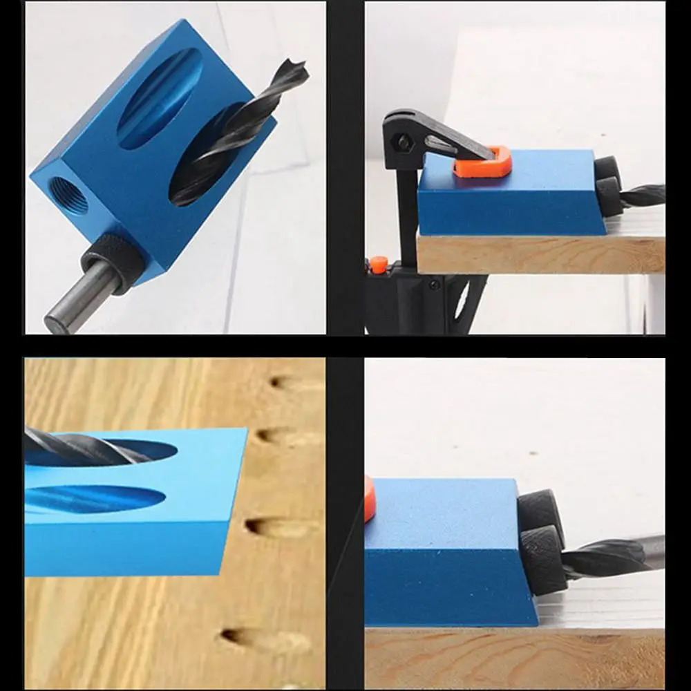 Krachtige 15 Degree Oblique Hole Locator Angle Drilling Locator Clamp Kit Guide Woodworking Hand Tools Drill Bit 6mm 8mm 10mm