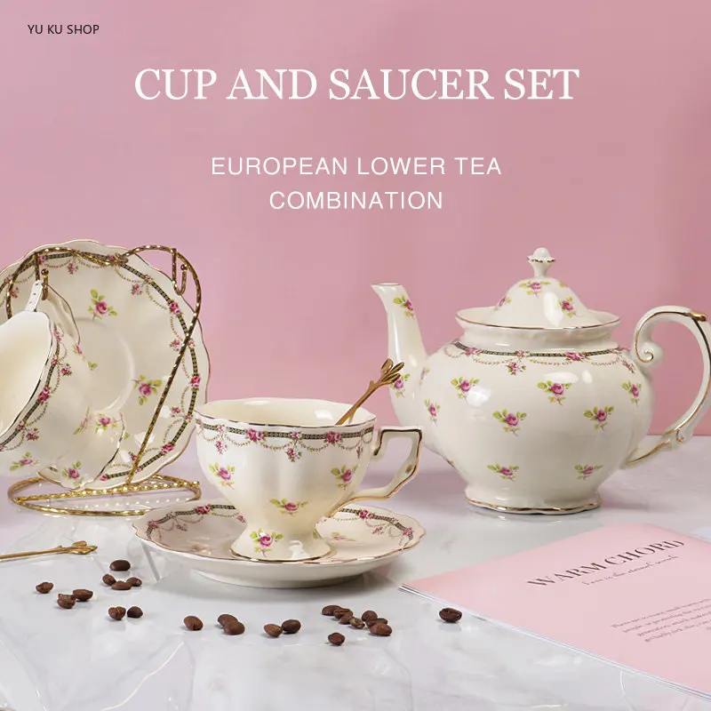 Bone China Coffee Cup Set British Porcelain Tea Vintage Ceramic Mug Espresso Afternoon Teacup 2-4 Persons Luxury Tableware Gift