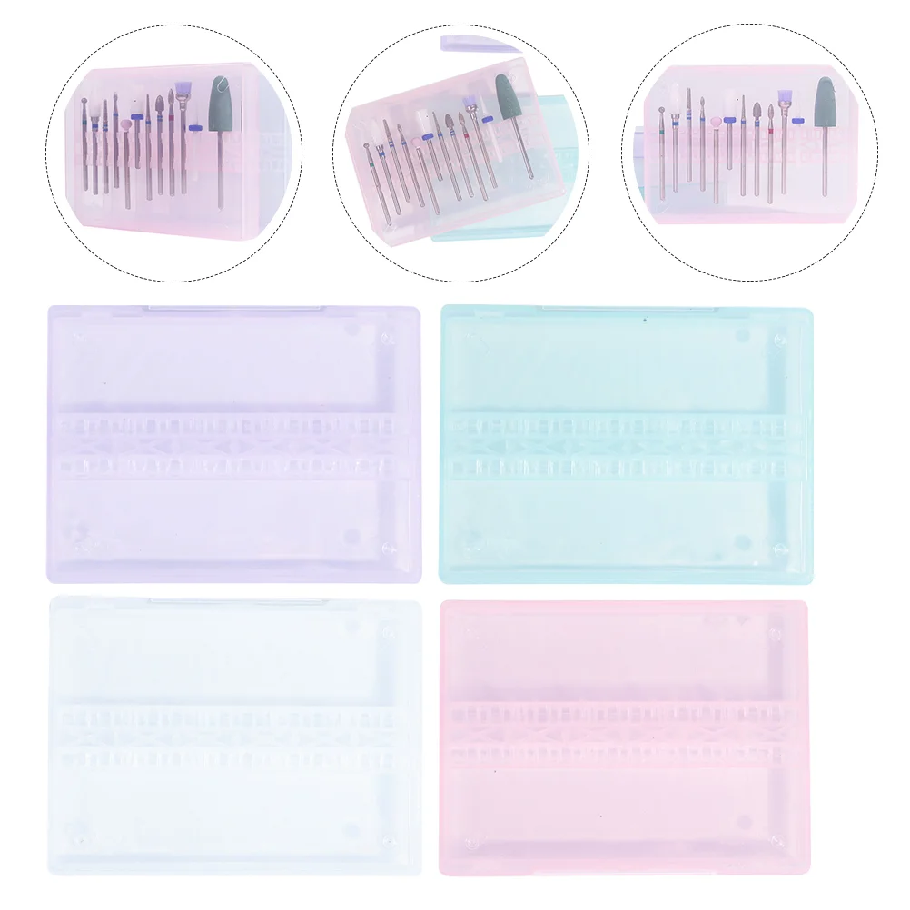 4 Pcs Clear Nail Polish Grinding Head Empty Box Drill Bits Holder Container Salon Organizers Manicure Tool Boxes