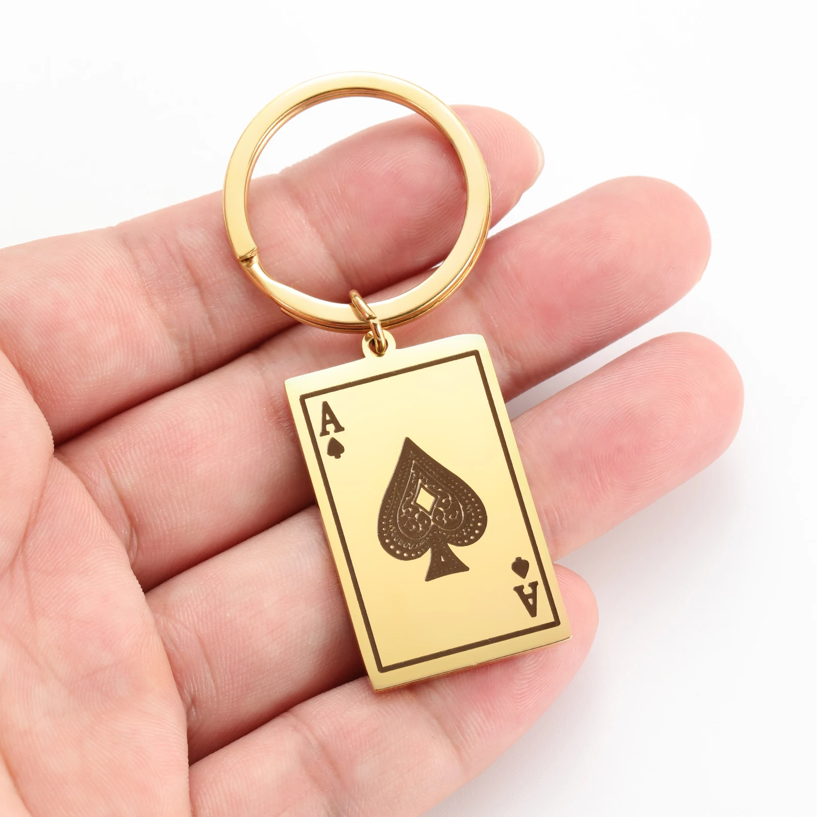 Cazador Pokerkarten-Ass des Piks Schlüsselanhänger aus Edelstahl für Taschen und Autos, Schlüsselringe für Damen und Herren, Schmuck, Glücksbringer, Geburtstagsgeschenk, Großhandel