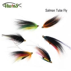Vtwins 5PCS Brass Conehead Tube Fly for Trout Salmon Tube Flies Steelhead Char Flies Fly Fishing Bait