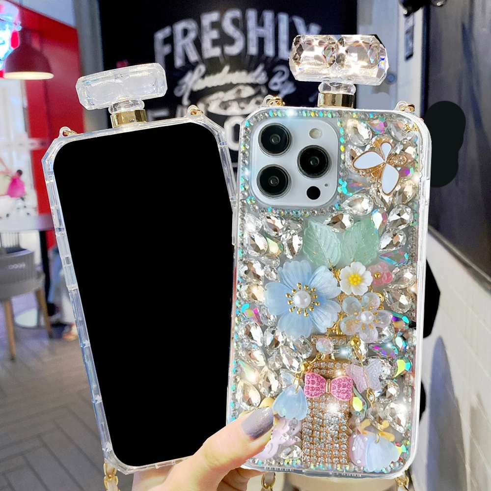 

Luxury Case for iPhone 16 15 14 13 12 11 Pro Max Mini XR X XS Max 7 8 Plus funda Bling cover Glitter coque case Strap capa girls