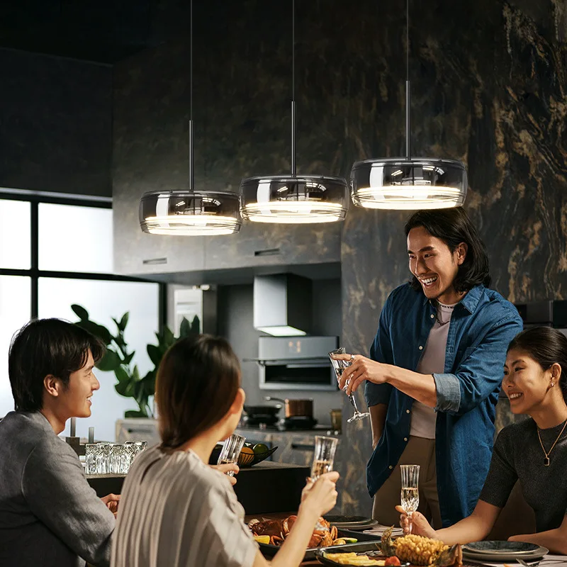 

New high-end three headed bar dining room light modern minimalist Italian high-end light luxury glass restaurant pendant light