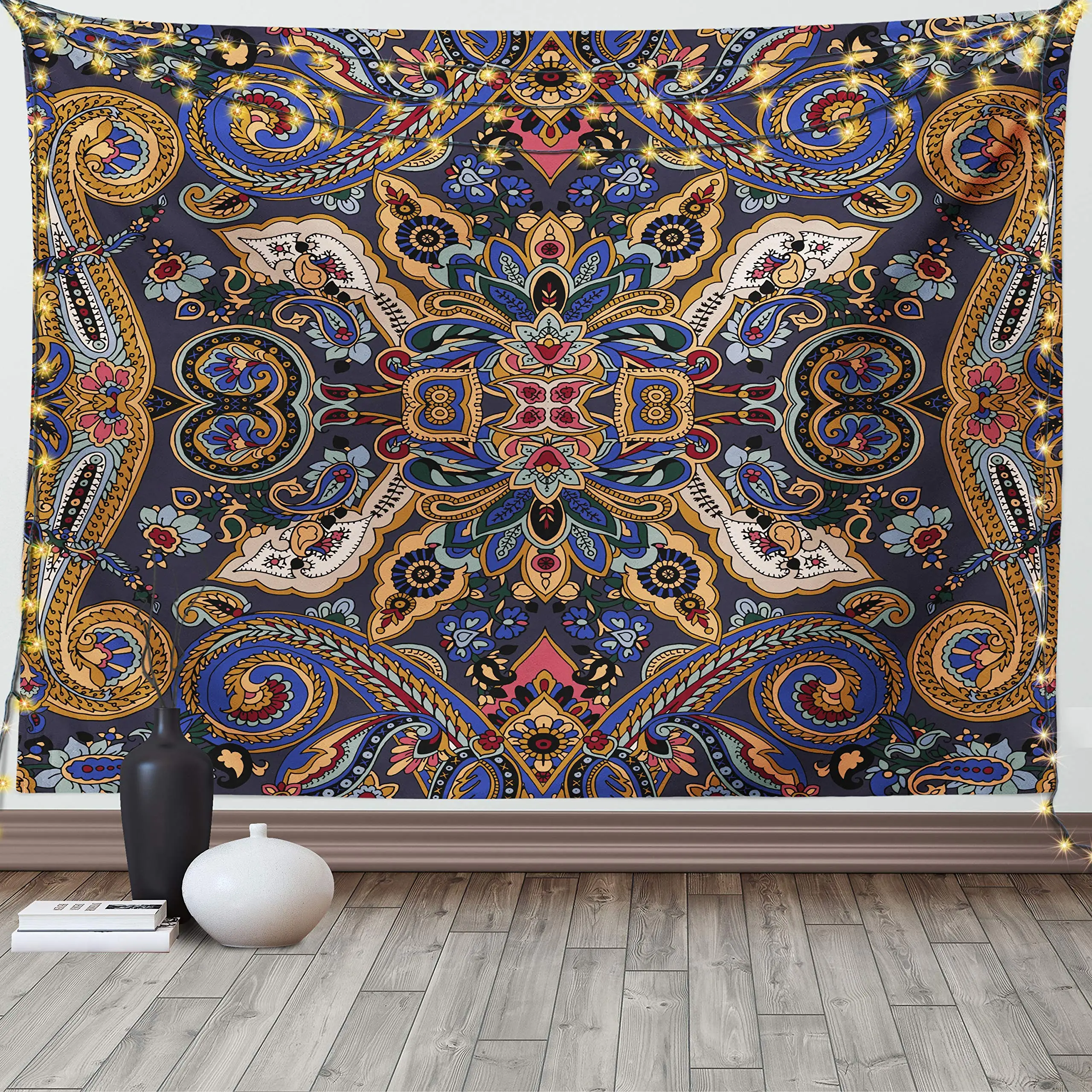 Paisley Tapestry Moroccan Florets Slavic Tapestry Heritage Design Tapestry Wall Hanging Home Decor for Bedroom Living Room Dorm