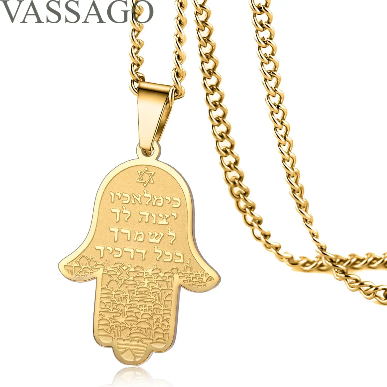 Hamsa Hand of Fatima Necklace Jewish Star of David Necklace for Women Men Stainless Steel Hebrew Amulet Symbol Jewelry Gift