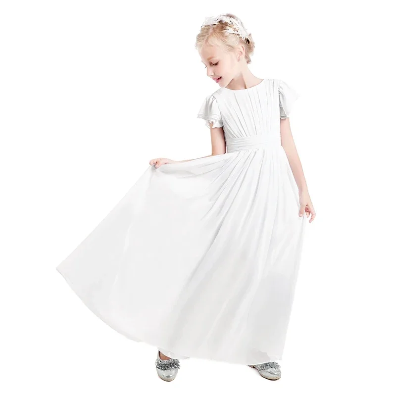 Wedding Fancy Flower Girl White Lace Dress Size 3-12 Year Evening Party Ball Gown Child Chiffon Communion Christening Maxi Dress