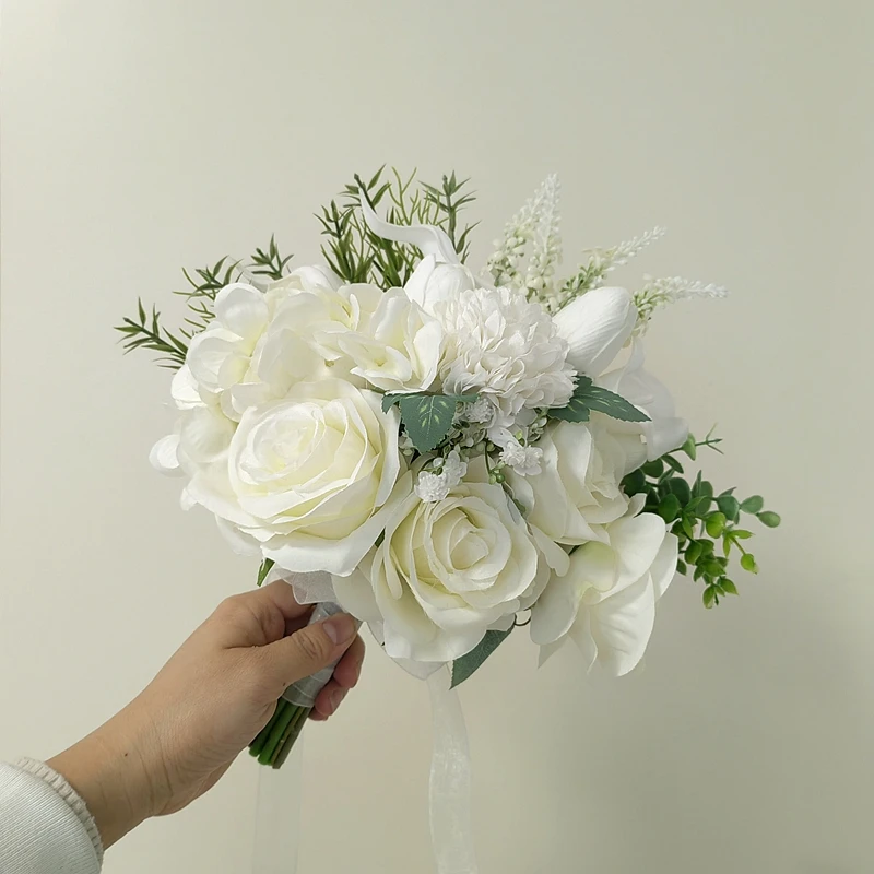 

2023 New Arrival Bridesmaid Wedding Flowers Ivory Roses Bouquet de Mariage Mariée Ramo boda novia