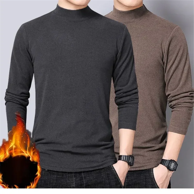 

Men Soft Quality High Keep Tshirts Winter Homme Shirt Fleece Sleeve For 4xl Underwear Thermal Warm Turtleneck Long Thin