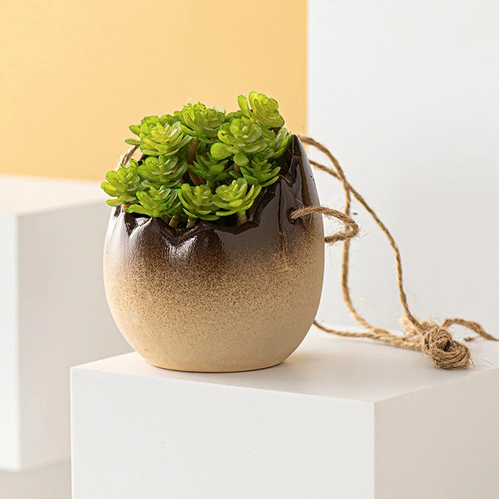 

Ceramic Hanging Planter for Indoor Outdoor Plants Balcony Garden Decor Succulent Plant Holder Flowerpot with Rope Mount