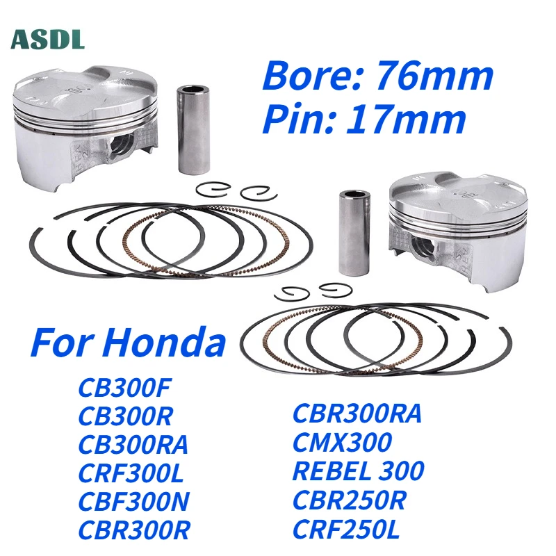 

Комплект поршневых колец двигателя мотоцикла 76 мм для Honda CB300F CB300R CRF300L CBR300R CBR250R CB300RA CBF300N CBR300RA CMX300 REBEL300
