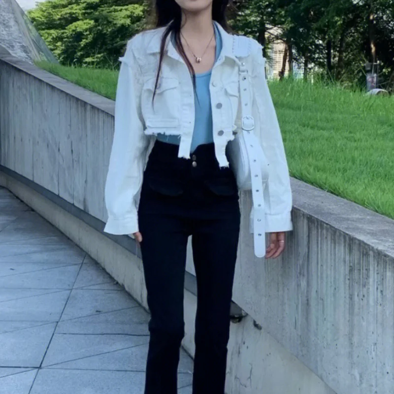 Basic Denim Jackets Women Solid Tassel Daily All-match Streetwear High Waist Hot Girls Korean Fashion Casual Crop Simple Loose