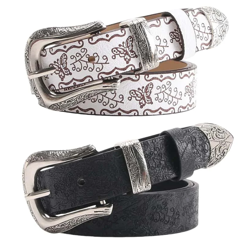 Cintura in pelle PU stampata per donna Accessori jeans retrò gotici Cintura Tendenza moda Y2k Cintura con fibbia ad ardiglione in metallo per ragazze