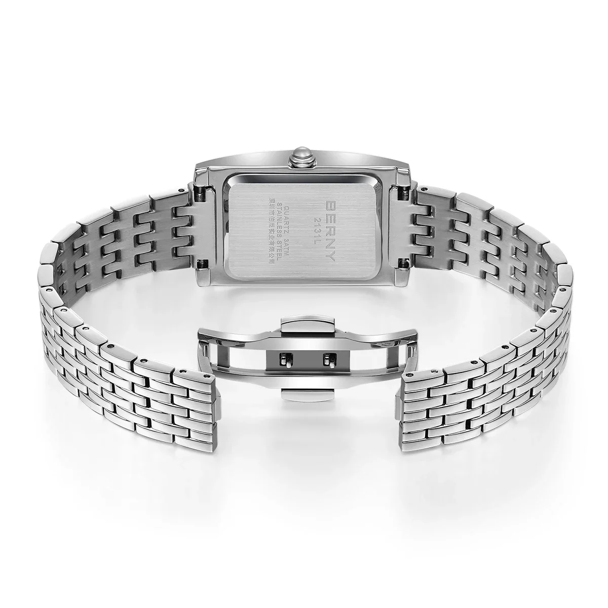 بيرني ساعة مربعة للنساء كوارتز موضة السيدات ساعة اليد 316L الفولاذ المقاوم للصدأ الأرقام الرومانية عادية مستطيل ساعات نسائية