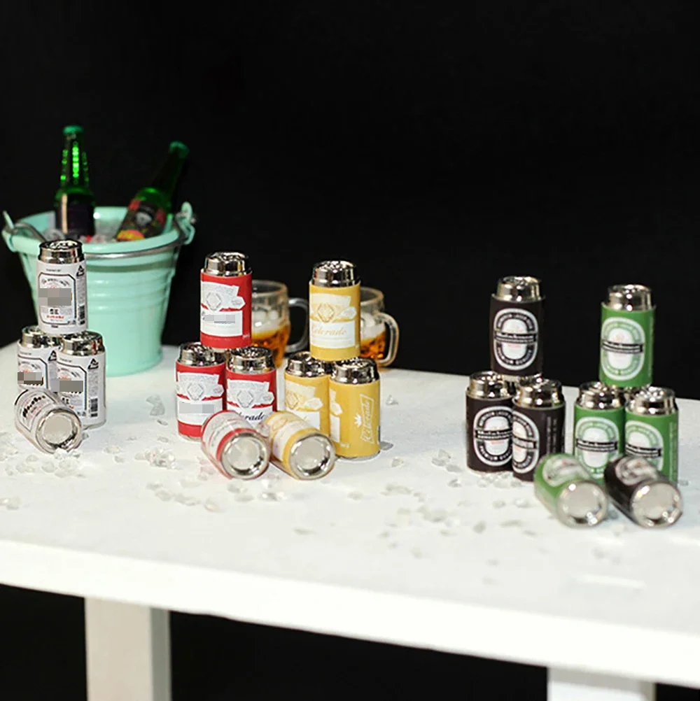 6Pcs 1/12 Doll House Miniature Alloy Canned Beer Simulation Drink Model Toys for Mini Decoration Dollhouse Accessories