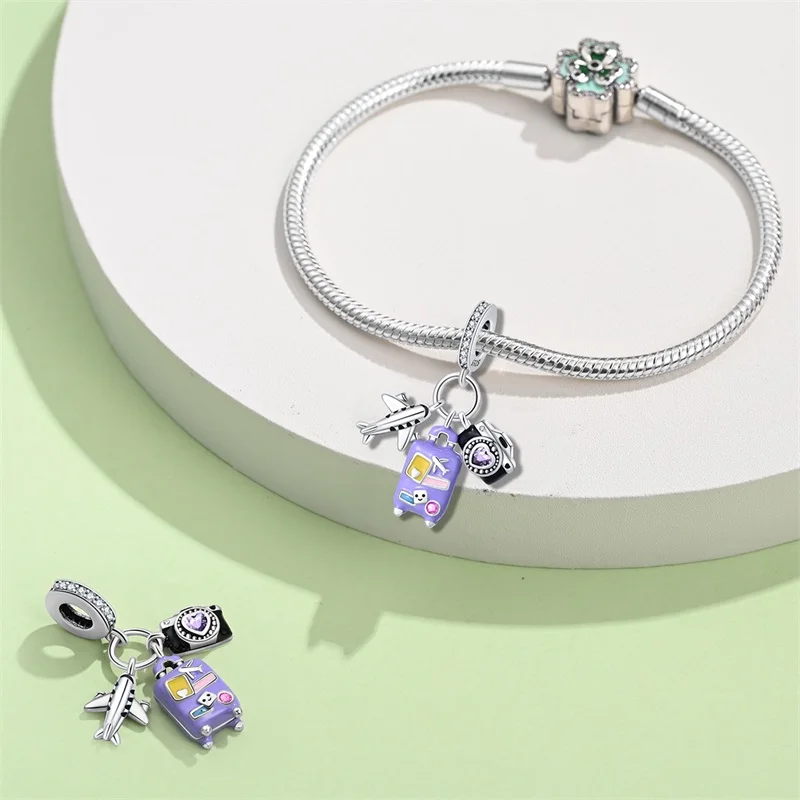 925 Sterling Silver Travel Airplane Charms Beads Fit Original Bracelets Bag Keychain Earring Pendant Diy Women Jewelry Gift view 3