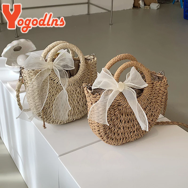 Yogodlns Straw Bags Women Summer Hand-Woven Rattan Bag Handmade Woven Purse Wicker Beach Bag Bohemia Bali Handbag bolsos mimbre