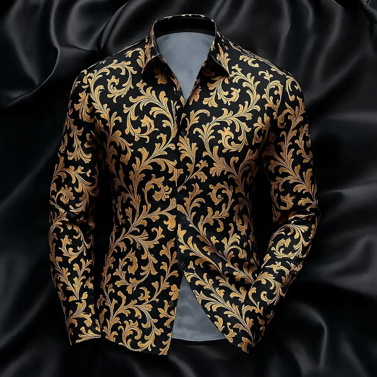 Chemise à manches longues pour hommes, simple, couleur unie, motif géométrique 3D imprimé, revers, d
