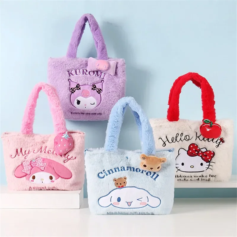 Kawaii Sanrio pluszowa torba Y2K Hello Kitty Cinnamoroll torebka na ramię moja melodia Plushie do przechowywania pluszowych zabawek torby na