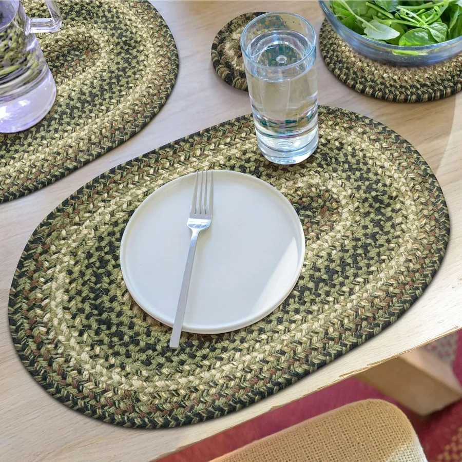 

Pinecone Jute Braided Oval Placemats for Warm Country Rustic Home Decor Set of 6 13x19 Inch Green Table Mats with Vibrant Color