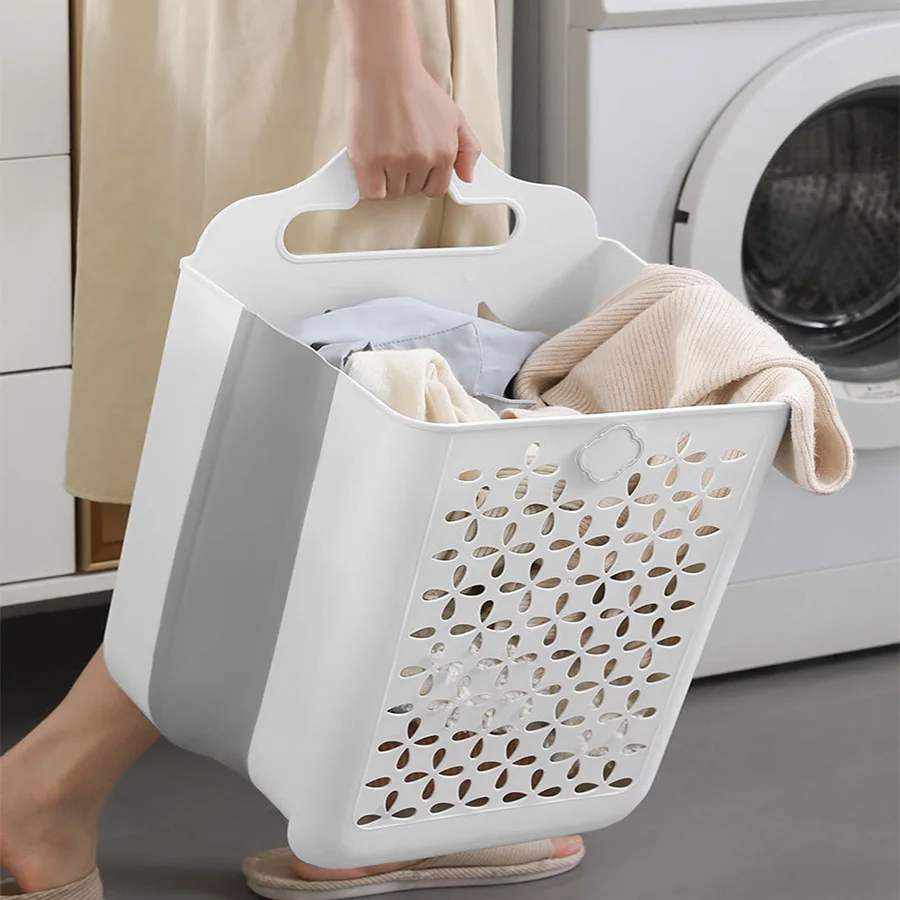 Household dirty clothes storage basket Wall hanging foldable household bathroom laundry basket storage blue