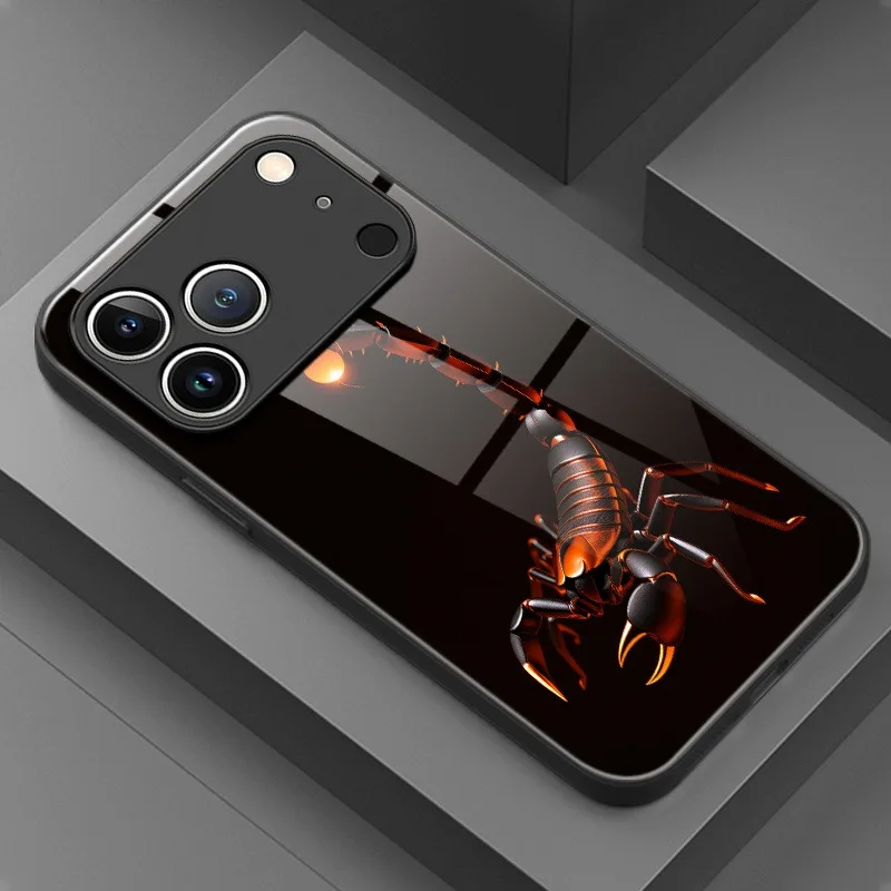 Cool Scorpion Pattern Tempered Glass Black Phone Case For Samsung Galaxy S23 S24 S25 S26 Ultra Plus FE Shockproof Cover