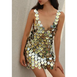 KunJoe Sexy Shinny Hollow Out Sequin Dress for Women Nightclub Sling Skirt Body Chain Luxury Body Jewelry Party Accessories New