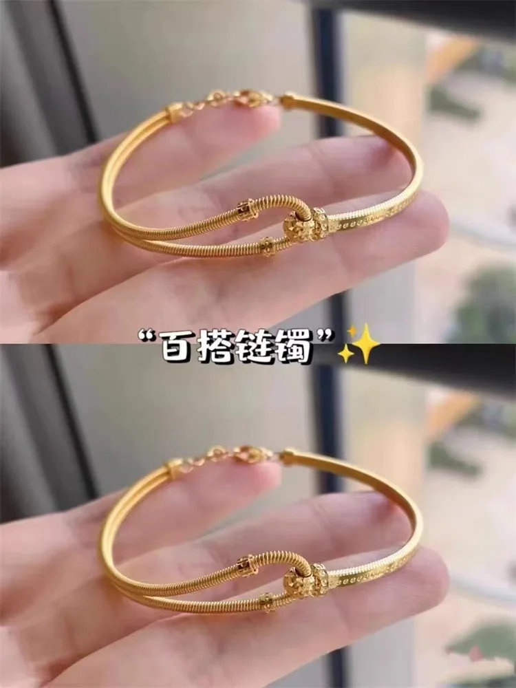 9999 24K real gold Spring horseshoe buckle bracelet C-shaped interlocking bracelet Adjustable AB chain bracelet