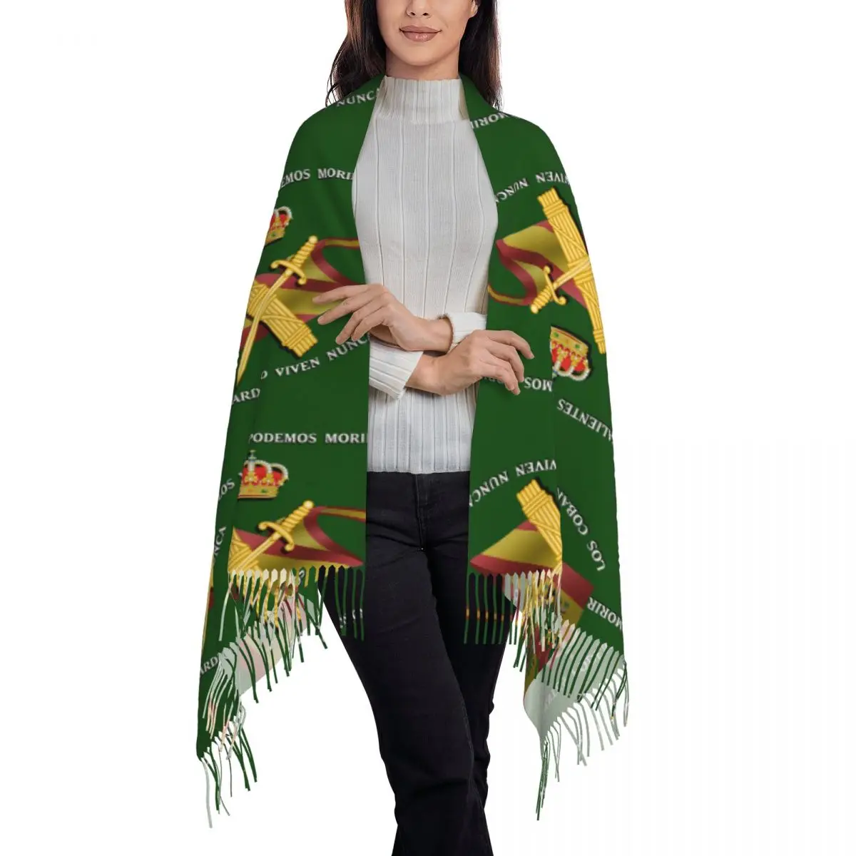 Spanish Guard Civil Spain Flag Scarf Tassel Scarves Women Soft Warm Shawls and Wraps Long Fall Winter Shawl Wrap