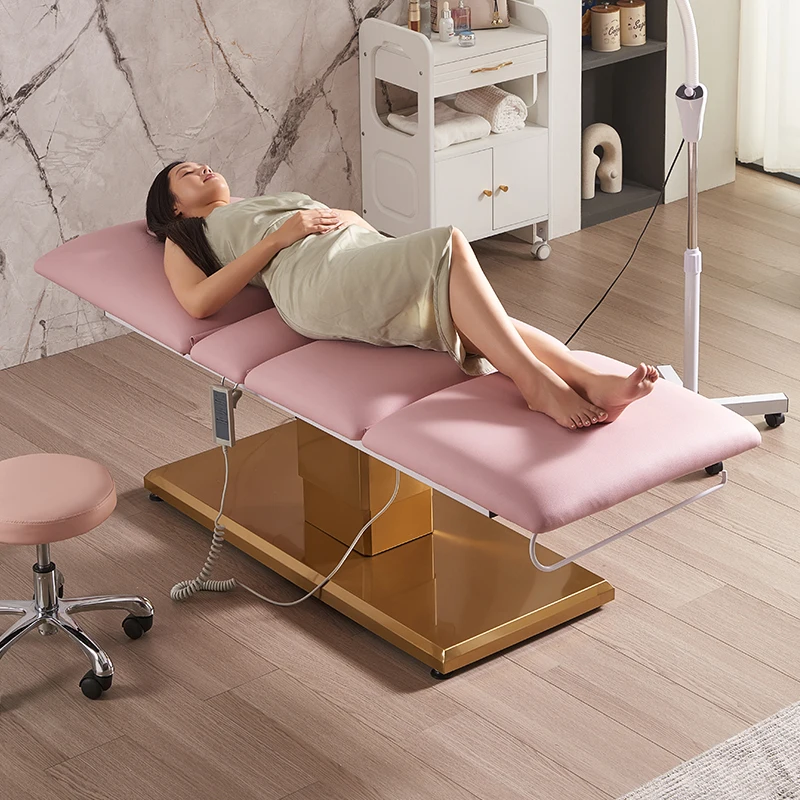 Popular modern beauty salon massage aesthetic bed orange electric physiotherapy treatment table eye lash bed